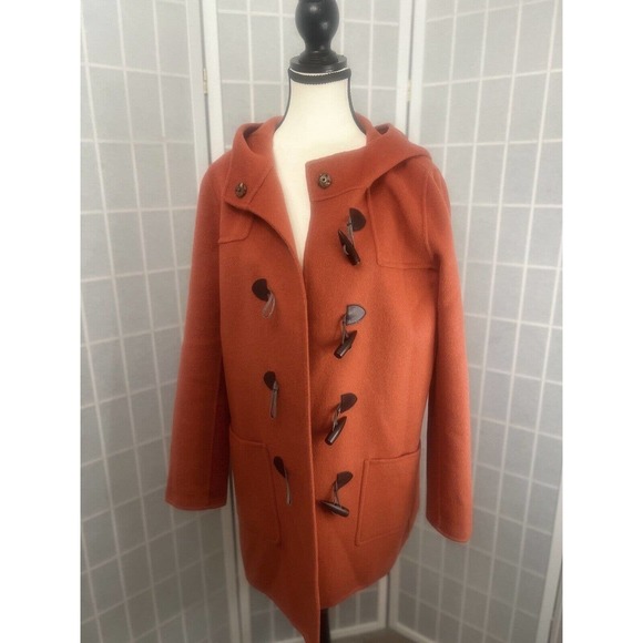 $200 J JILL BURNT ORANGE HOODED WINTER COAT TOGGLE CLOSURE WOOL BLEND SIZE SMALL - Picture 6 of 16